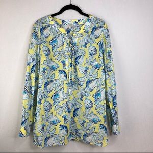 Talbots Women Shirt Tunic Top 1/4 Lace Up Seashell Lightweight 100% Cotton Small
